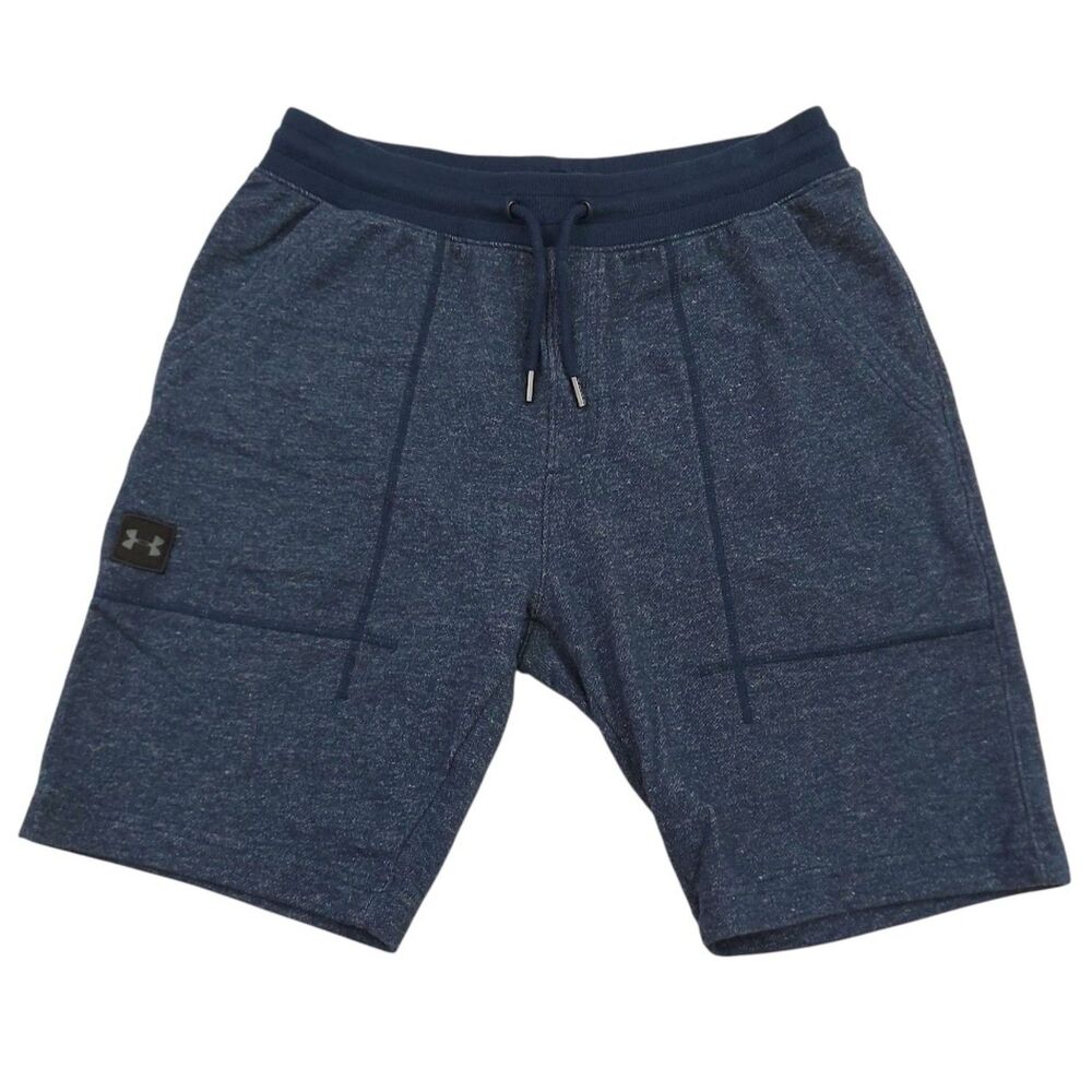 Under Armour Sweat Shorts Mens Large Navy Fleece Fitted Athletic Gym Drawstring